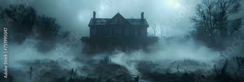 Spooky Halloween castle, Visual effect of a house disappearing in fog or mist