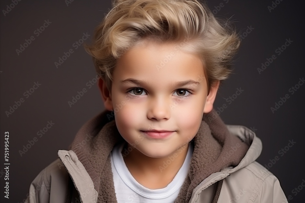Portrait of a cute little boy with blond hair. Studio shot. Portrait of a cute little boy with blond hair. Studio shot.