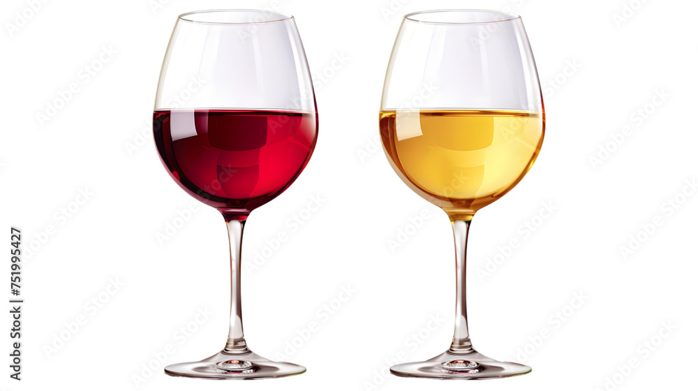 Glass with red and white wine. transparent wineglasses on transparent background. alcohol glassware. Grape beverages serving isolated on transparent background Glass with red and white wine. transparent wineglasses on transparent background. alcohol glassware. Grape beverages serving isolated on transparent background