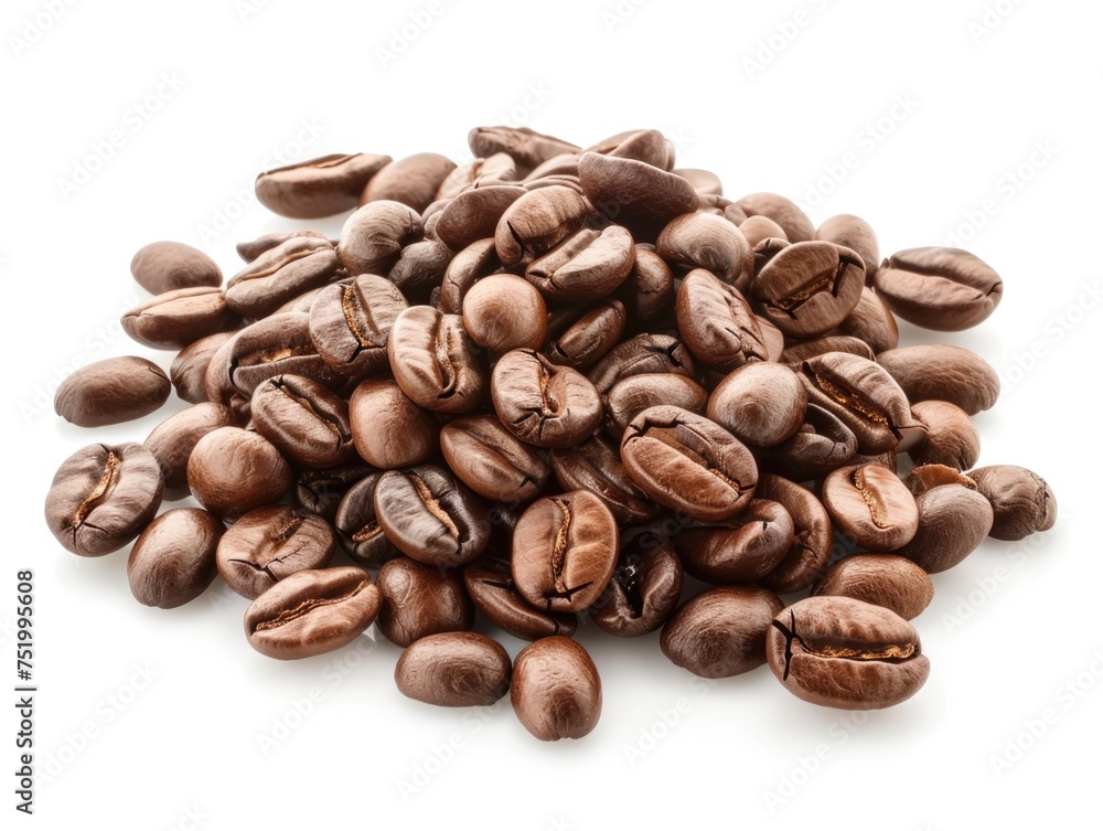Fototapeta premium Heap of Aromatic Roasted Coffee Beans Isolated on White Background