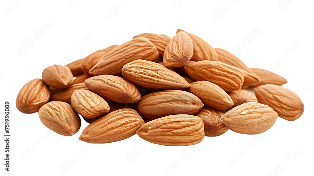 Obraz premium heap of peeled almonds isolated on transparent background
