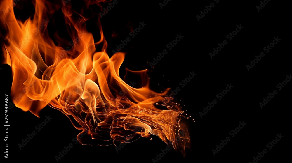 burning fire flame on black background burning fire flame on black background