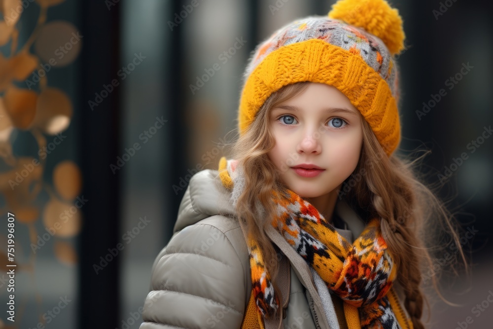 Portrait of a beautiful little girl in a hat and scarf. Portrait of a beautiful little girl in a hat and scarf.