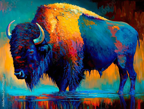 Oil Painting American Bison Buffalo