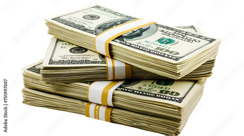 Money Pile of packs of hundred dollar bills stacks isolated on transparent background Money Pile of packs of hundred dollar bills stacks isolated on transparent background