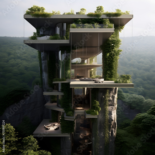 Eco-Friendly Skyscraper Oasis: Meticulous Design in Naturalistic Rendering Style