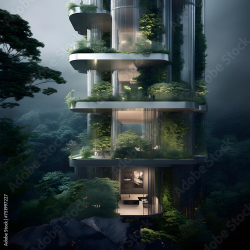 Eco-Friendly Skyscraper Oasis: Meticulous Design in Naturalistic Rendering Style