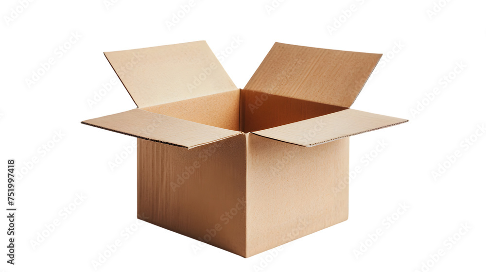 one open cardboard box isolated on transparent background one open cardboard box isolated on transparent background