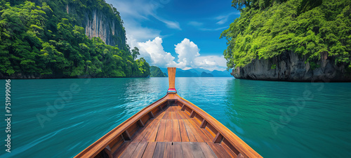 Natural View from a typical long-tailed boat and landscape, lake.