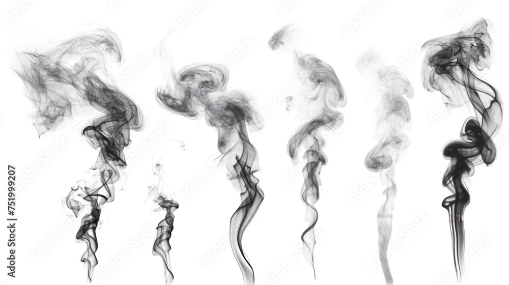 Set of Black smoke isolated on transparent background Set of Black smoke isolated on transparent background