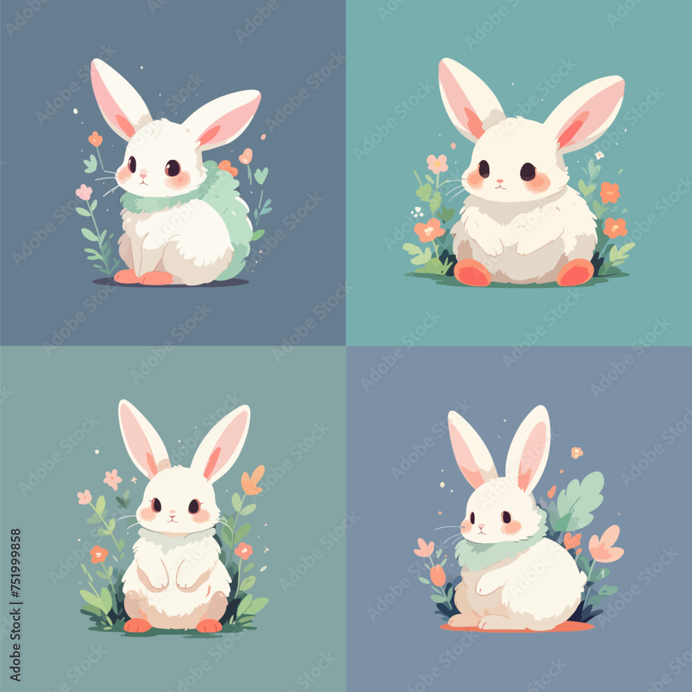 Fototapeta premium Playfulness and Adorable White Rabbit Vector