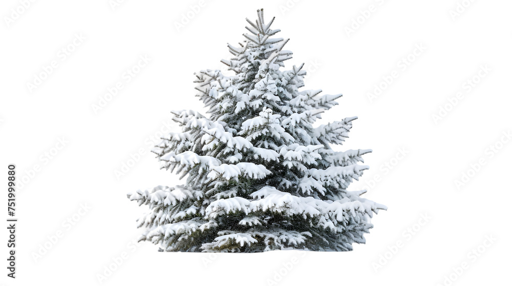 snow covered fir tree isolated on transparent background