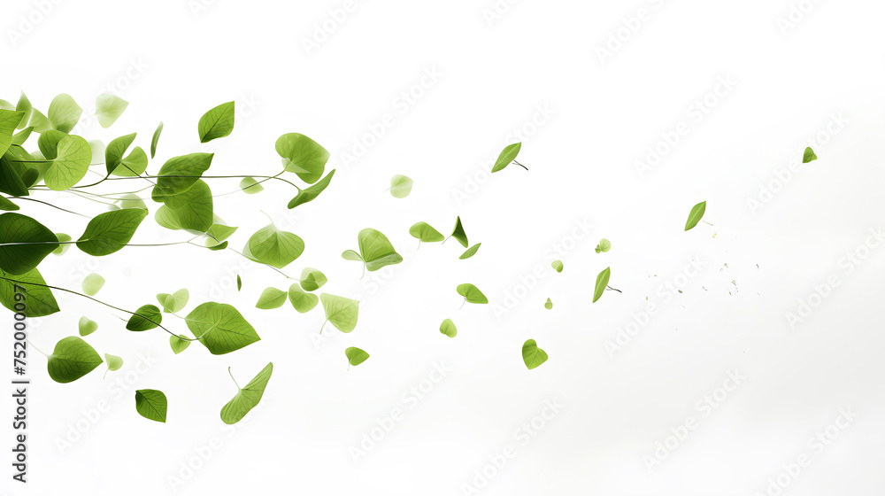 A collection of various green leaves floating across a pure white backdrop, conveying freshness and tranquility.
A collection of various green leaves floating across a pure white backdrop, conveying freshness and tranquility.
