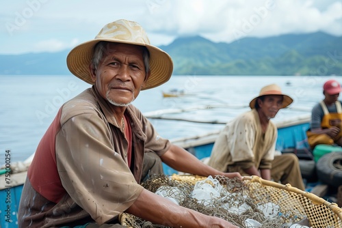 Indonesian men working as fishermen