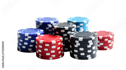 Stacks of poker casino chips isolated on transparent background