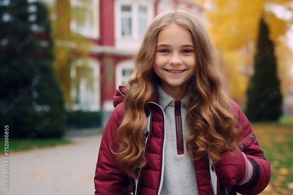 Portrait of a beautiful little girl with long hair in autumn park Portrait of a beautiful little girl with long hair in autumn park