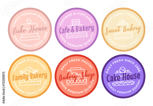 Round emblem set for bakery shop products ad