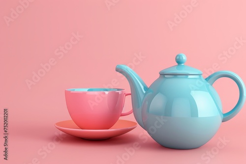 Teapot and Tea Cup in the concept of tea time or relaxation