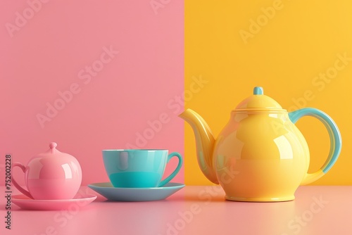 Teapot and Tea Cup in the concept of tea time or relaxation
