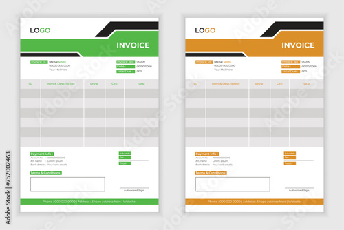 Modern professional invoice memo design template for business