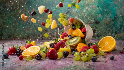 Texture Explosion: Vibrant Fruit Salad Scatter on the Floor