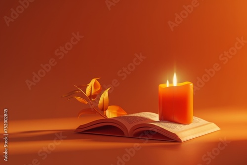 Candle and Book in the concept of reading and relaxation