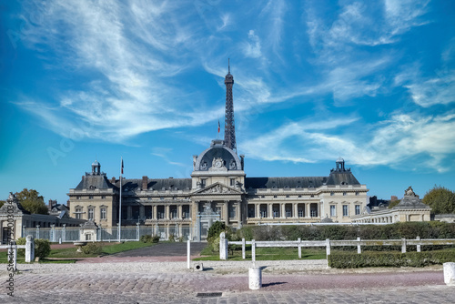 Paris, the military school, with the Eiffel Tower in background, touristic place 
 photo