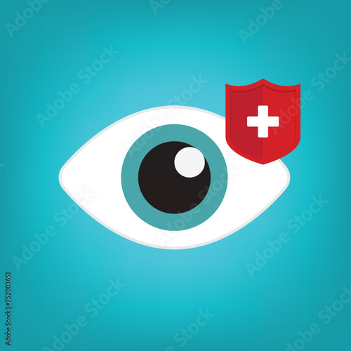 Eyesight protection. Vector illustration of human eye with guard shield.	