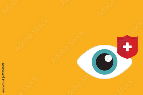 Eyesight protection. Vector illustration of human eye with guard shield.	