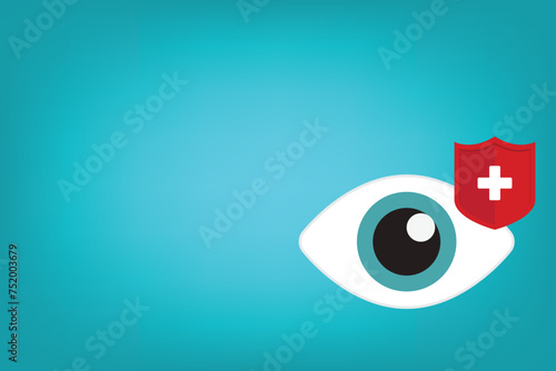 Eyesight protection. Vector illustration of human eye with guard shield.	
