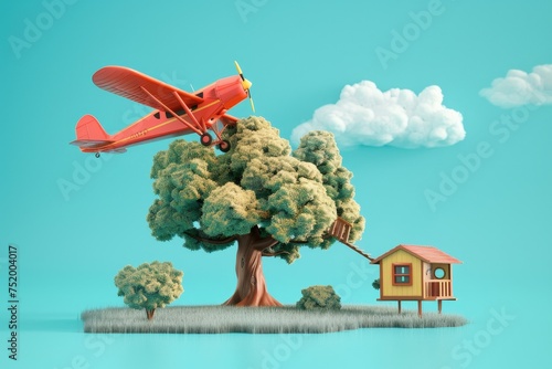 Children Airplane and Treehouse in the concept of playing in the children field photo