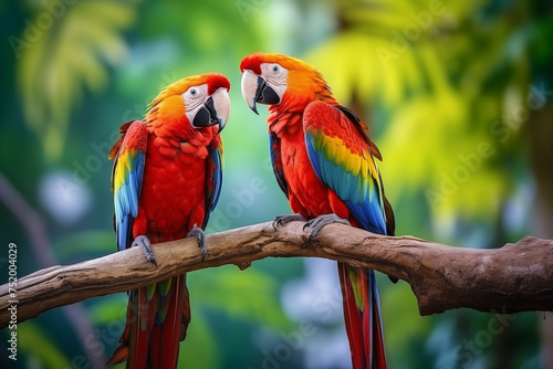 two scarlet macaws on a branch © Pakhnyushchyy