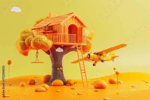 Children Airplane and Treehouse in the concept of playing in the children field photo