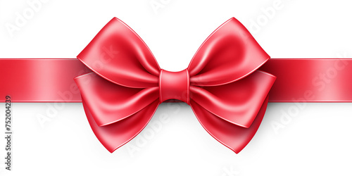 Red ribbon and bow isolated on white background.