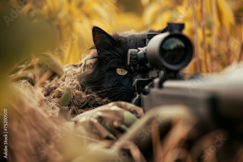 Sniper cat in camouflage