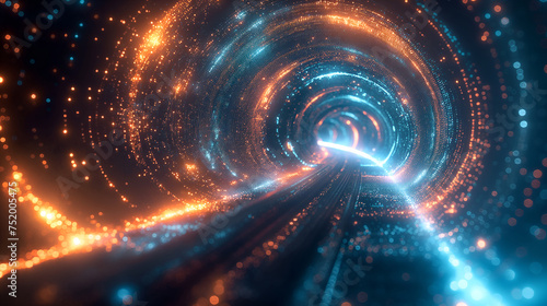 Future Color Wave: Dark Sky Blue Tunnel with Cyberpunk Style and 3D Rendered Elements