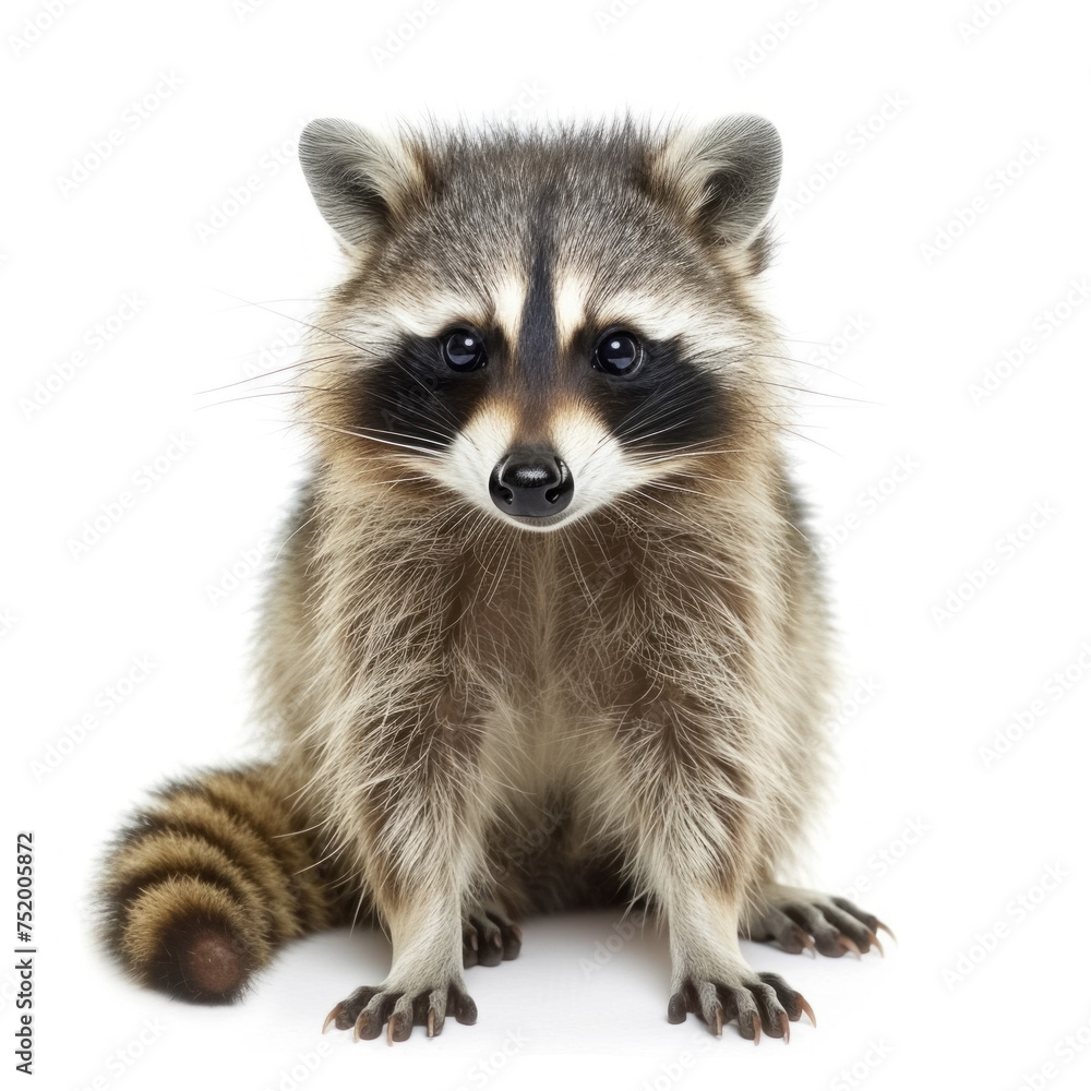  raccoon sitting isolated on white background