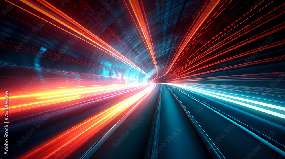 Tunnel traffic at night, highway lights on the road Tunnel traffic at night, highway lights on the road