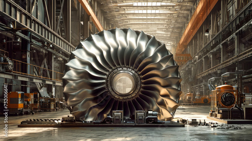 Large Jet Engine Inside Factory Workshop