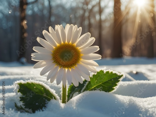Gebera daisy in the snow photo