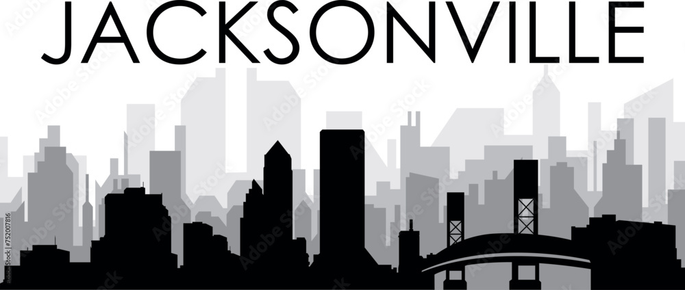 Black cityscape skyline panorama with gray misty city buildings background of the JACKSONVILLE, UNITED STATES OF AMERICA