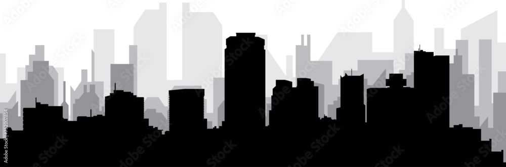 Black cityscape skyline panorama with gray misty city buildings background of the PHOENIX, UNITED STATES OF AMERICA