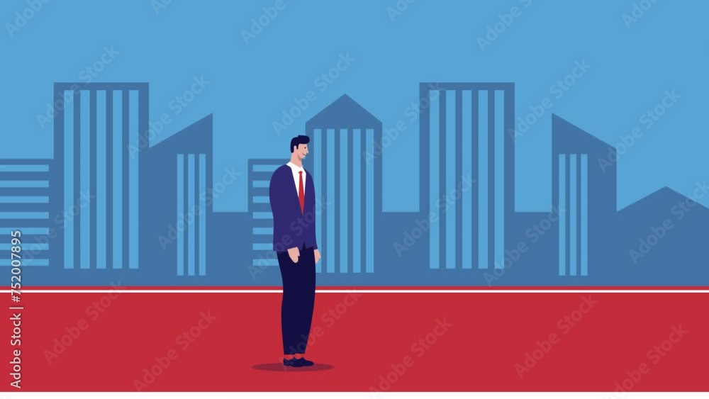 Business man launching a rocket video, Starting new business video animation Business man launching a rocket video, Starting new business video animation