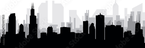 Black cityscape skyline panorama with gray misty city buildings background of the CHICAGO  UNITED STATES OF AMERICA