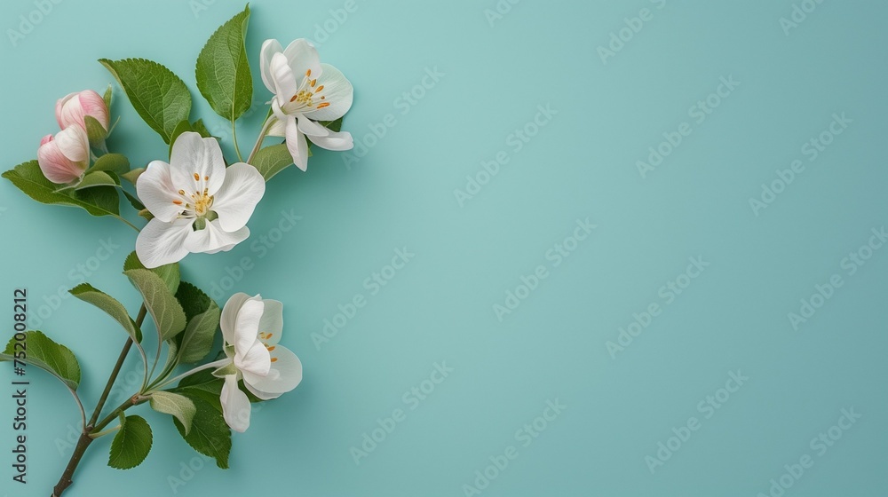 Fototapeta premium apple flowers on a blue background