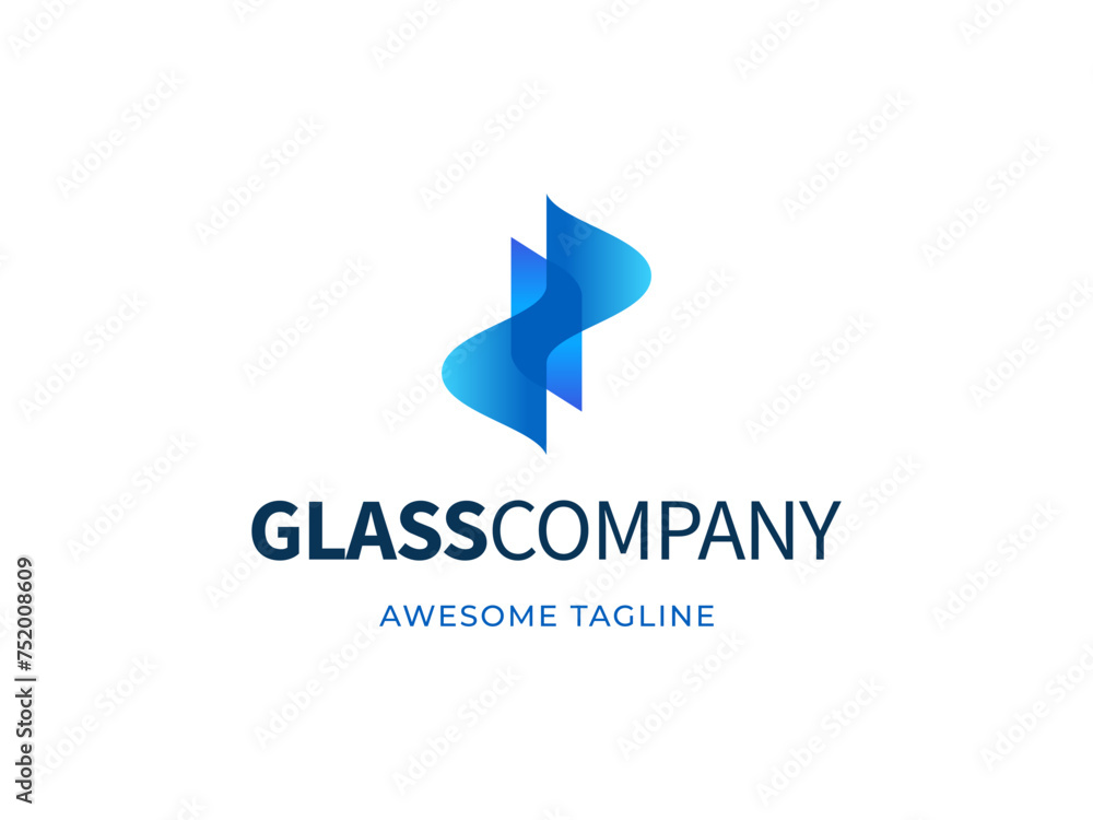 Abstract Shape Glass Logo service company icon, vector blue crystal glass works symbol or construction Abstract Shape Glass Logo service company icon, vector blue crystal glass works symbol or construction
