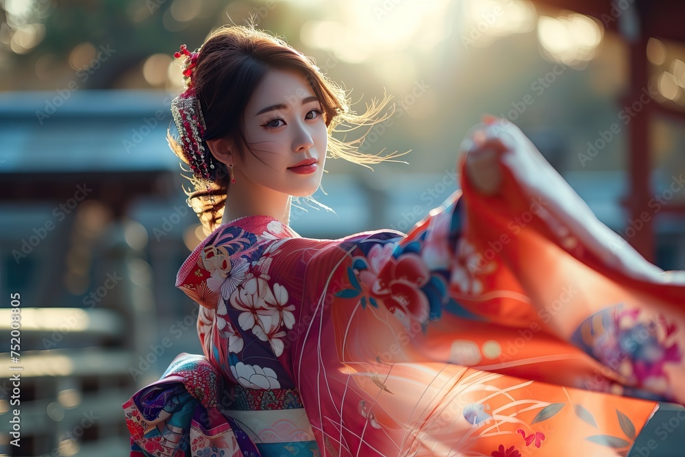 a beautiful Japanese woman dressed in Kimono a beautiful Japanese woman dressed in Kimono