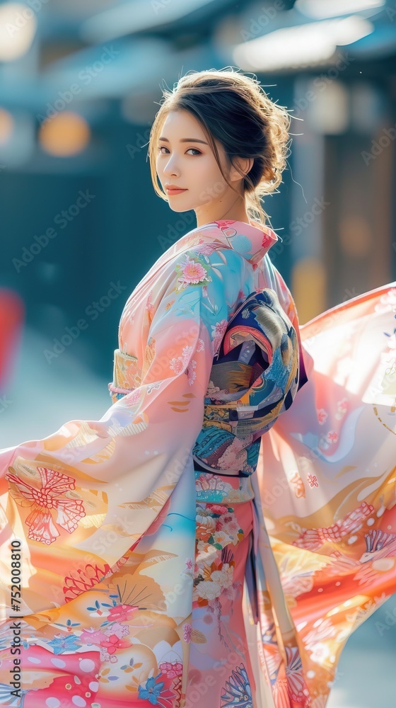 a beautiful Japanese woman dressed in Kimono a beautiful Japanese woman dressed in Kimono