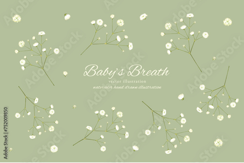 手書きで描いたカスミソウの背景フレーム素材