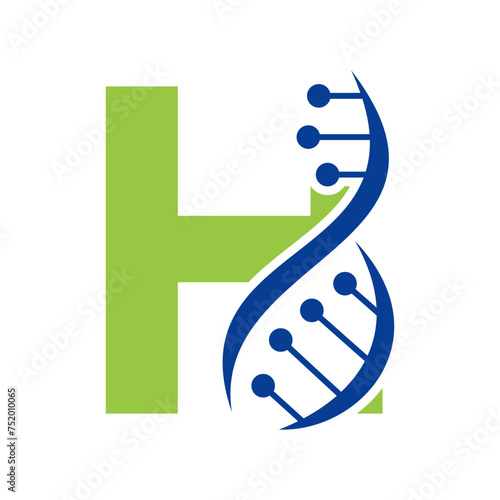 Initial DNA Logo On Letter H Vector Template For Healthcare Symbol